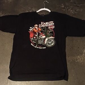 Vintage Harley-Davidson Black Men's Tee with Santa Graphic